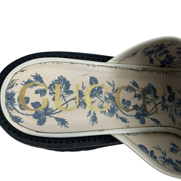 Gucci Cordovan Horsebit Open Toe Platform Slide Sandal Dusty White Size 41 - Picture 10 of 14